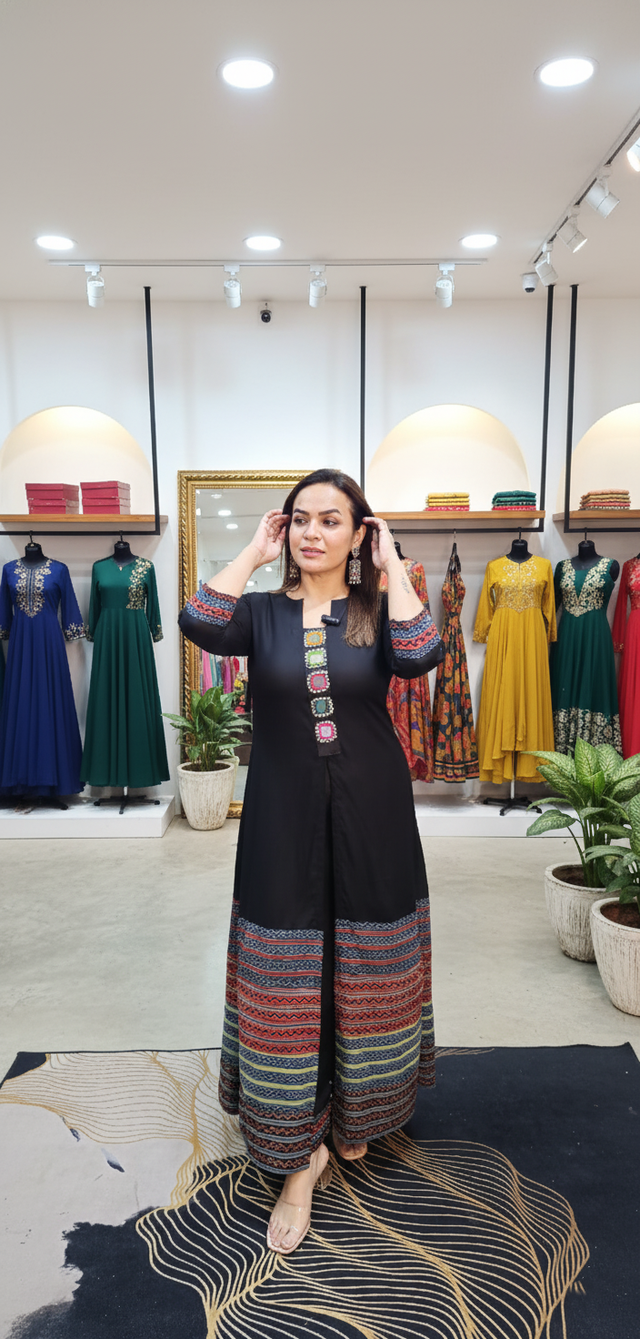 Ajrak Print Cordset with Mirror Work