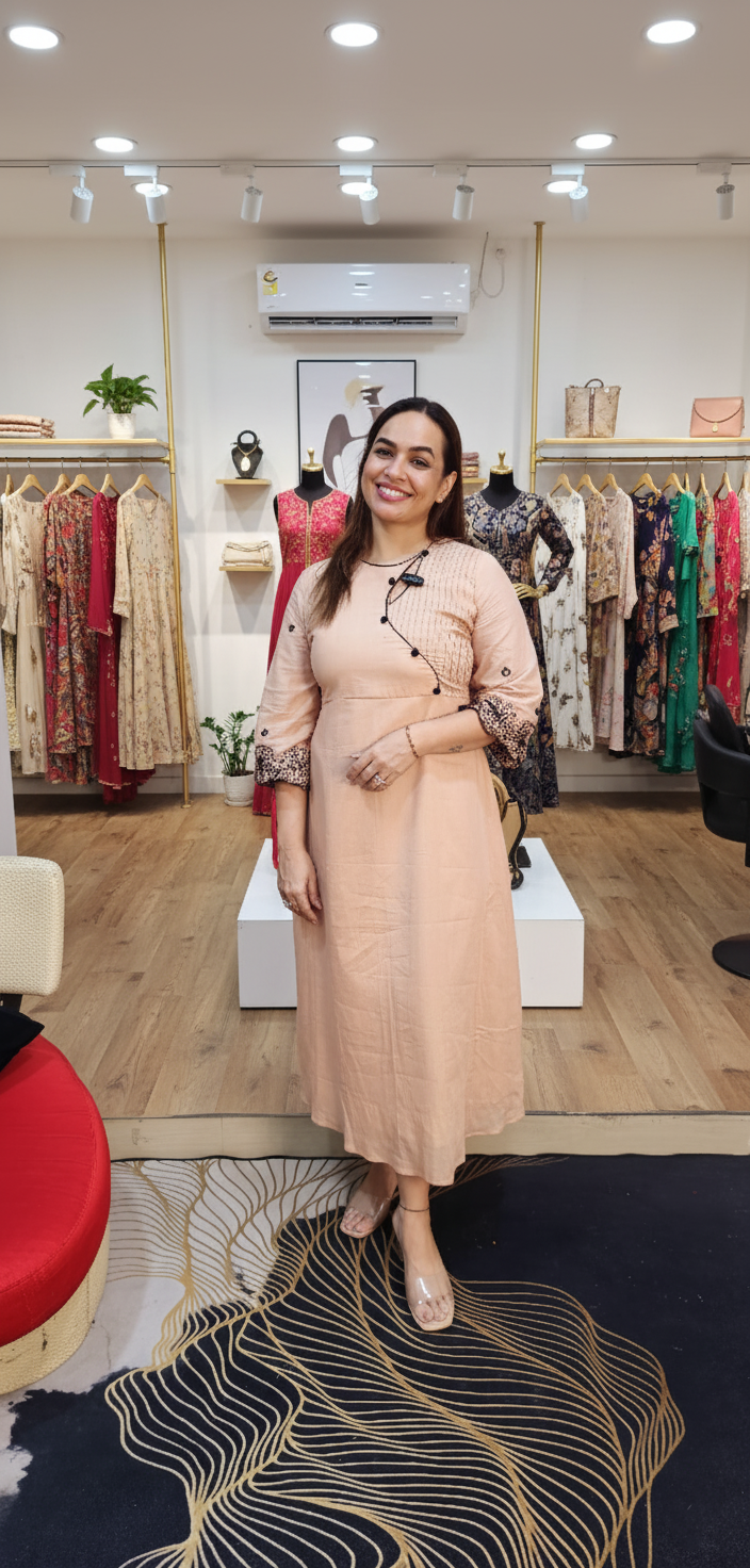 Mullcotton kurti with black embroidery work