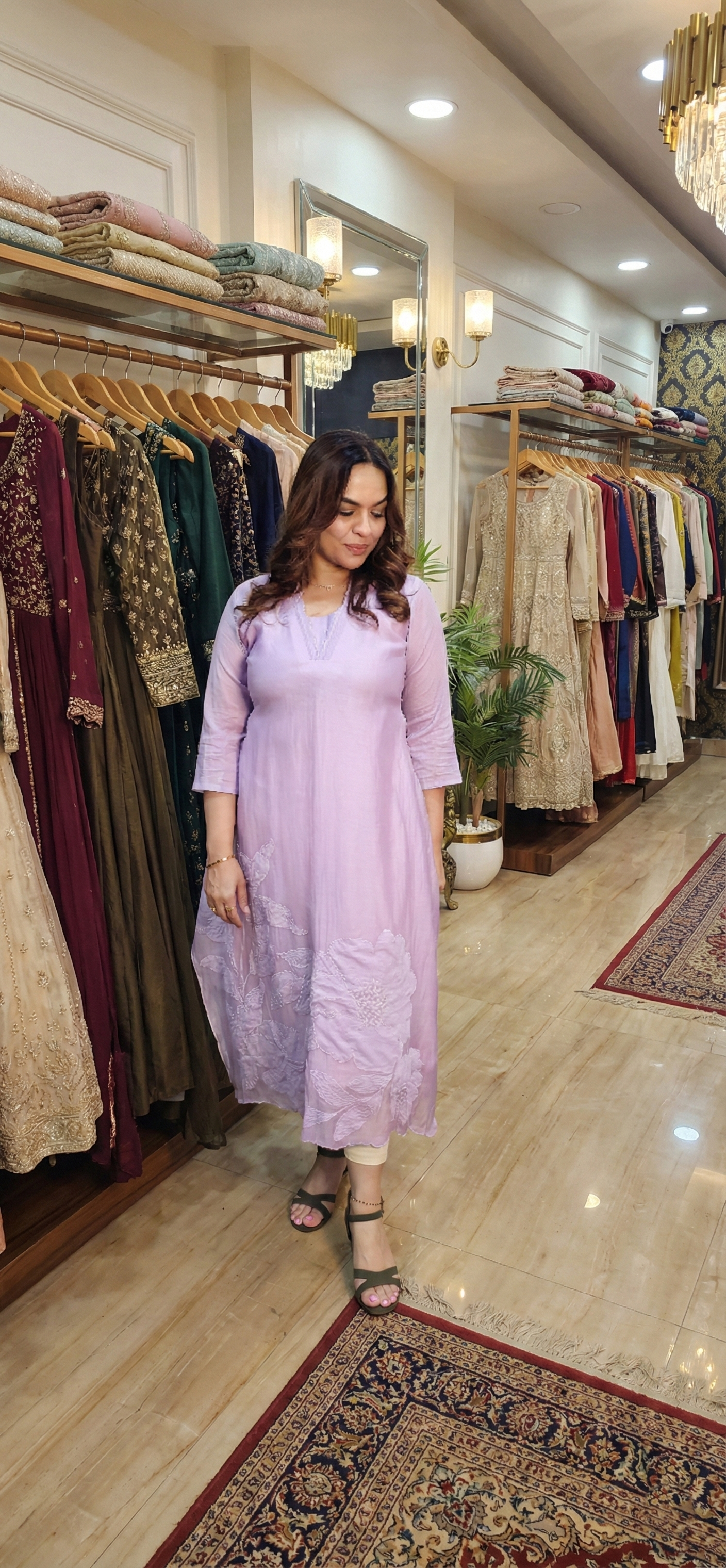 Mull chanderi kurti with applique work