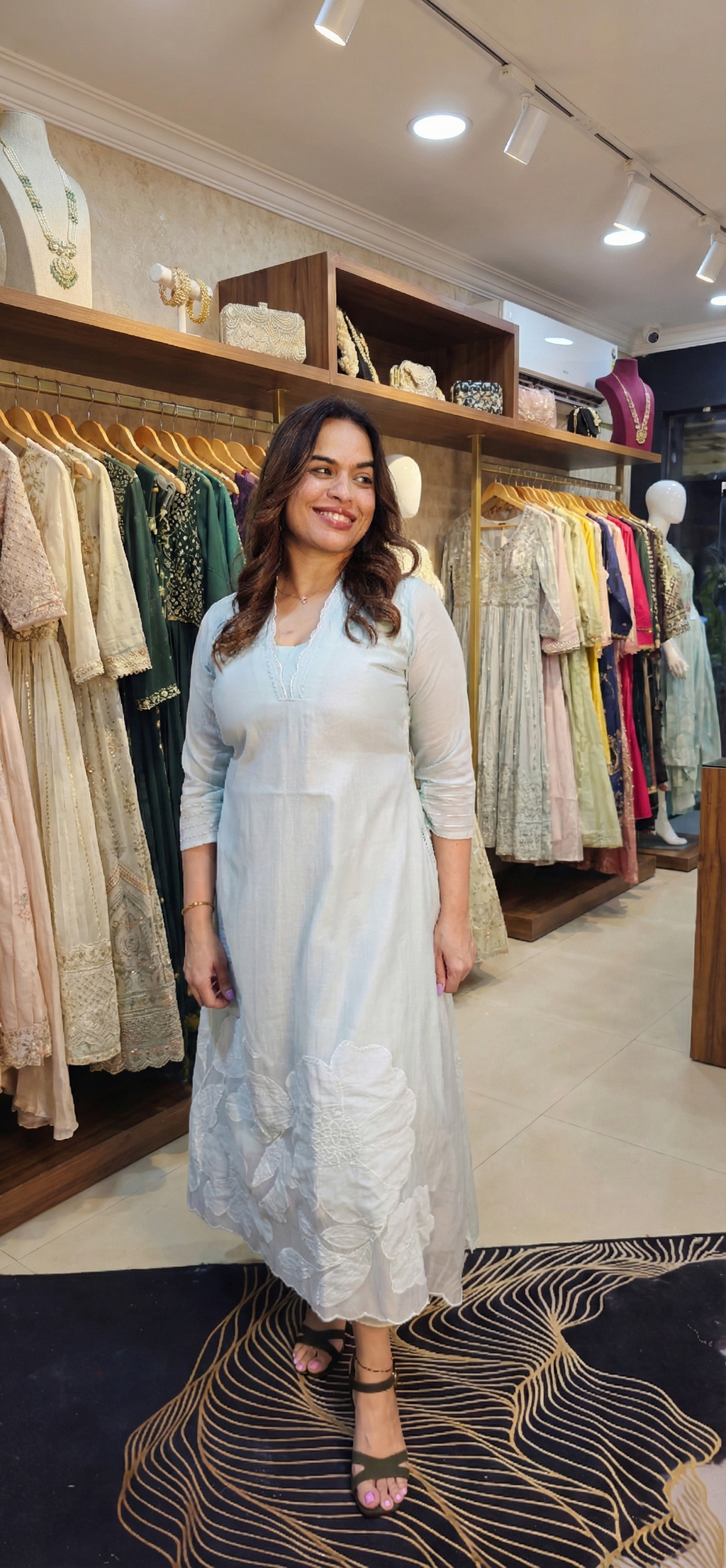 Mull chanderi kurti with applique work