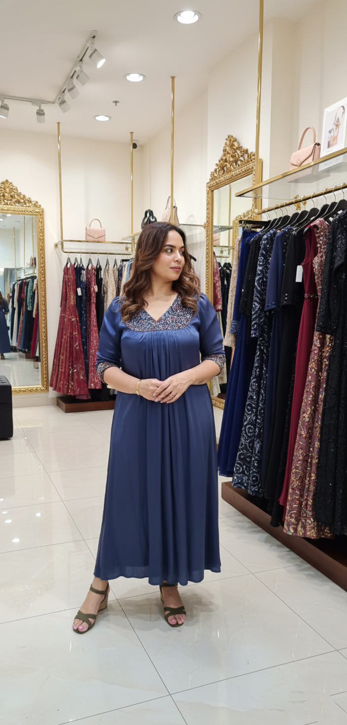 Modalsilk fleeted kurti with ajrak print modalsilk yolk