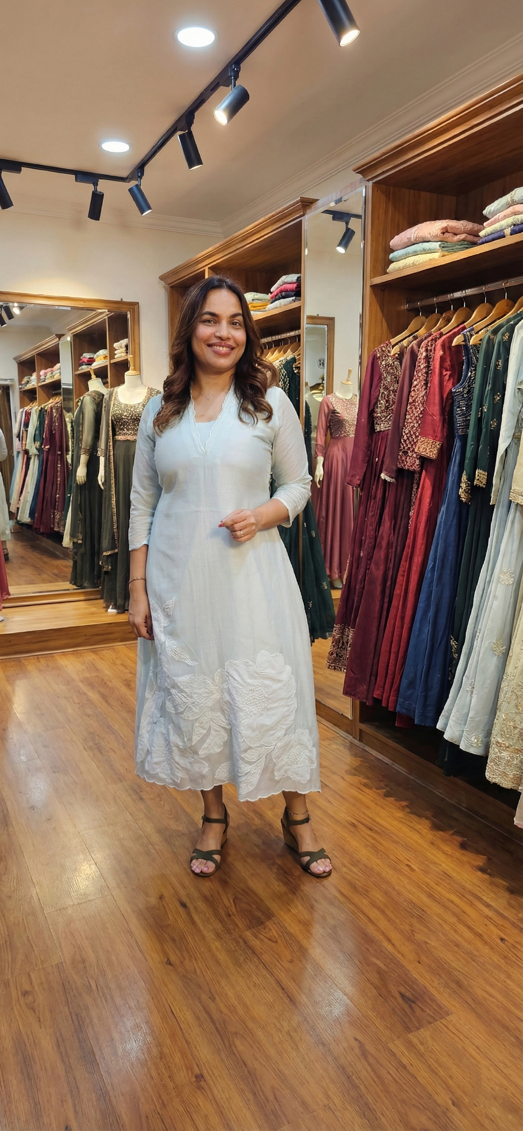 Mull chanderi kurti with applique work