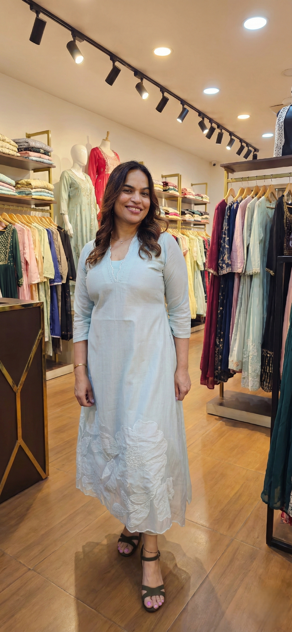 Mull chanderi kurti with applique work