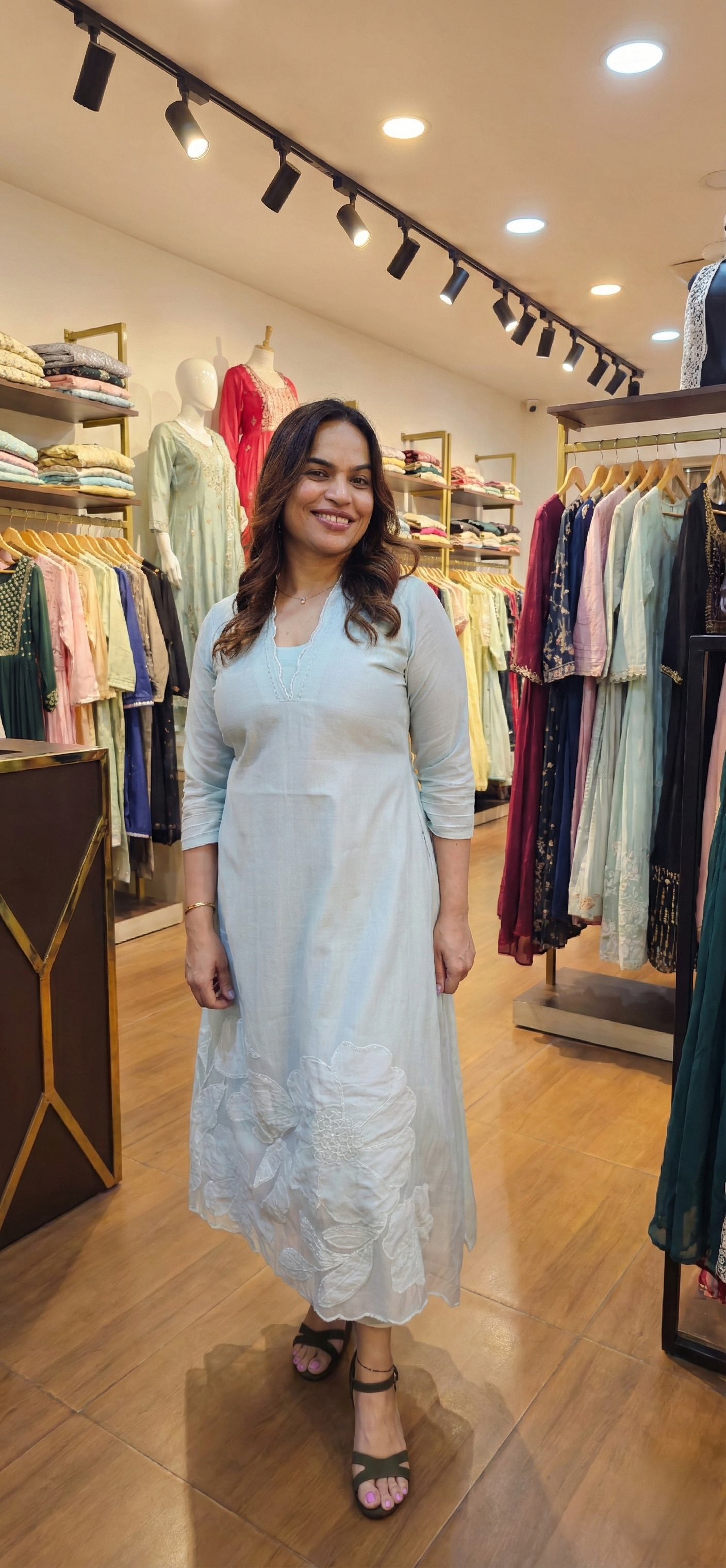 Mull chanderi kurti with applique work