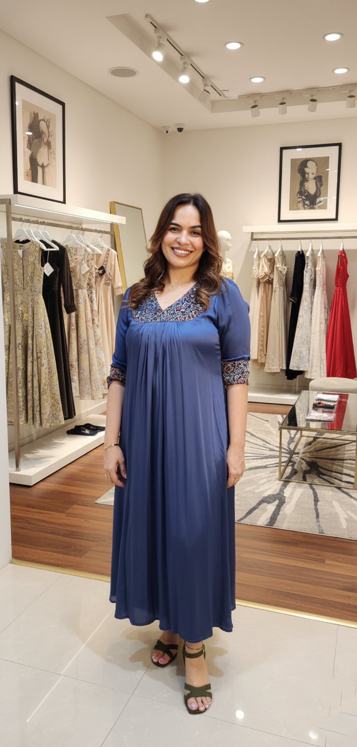 Modalsilk fleeted kurti with ajrak print modalsilk yolk