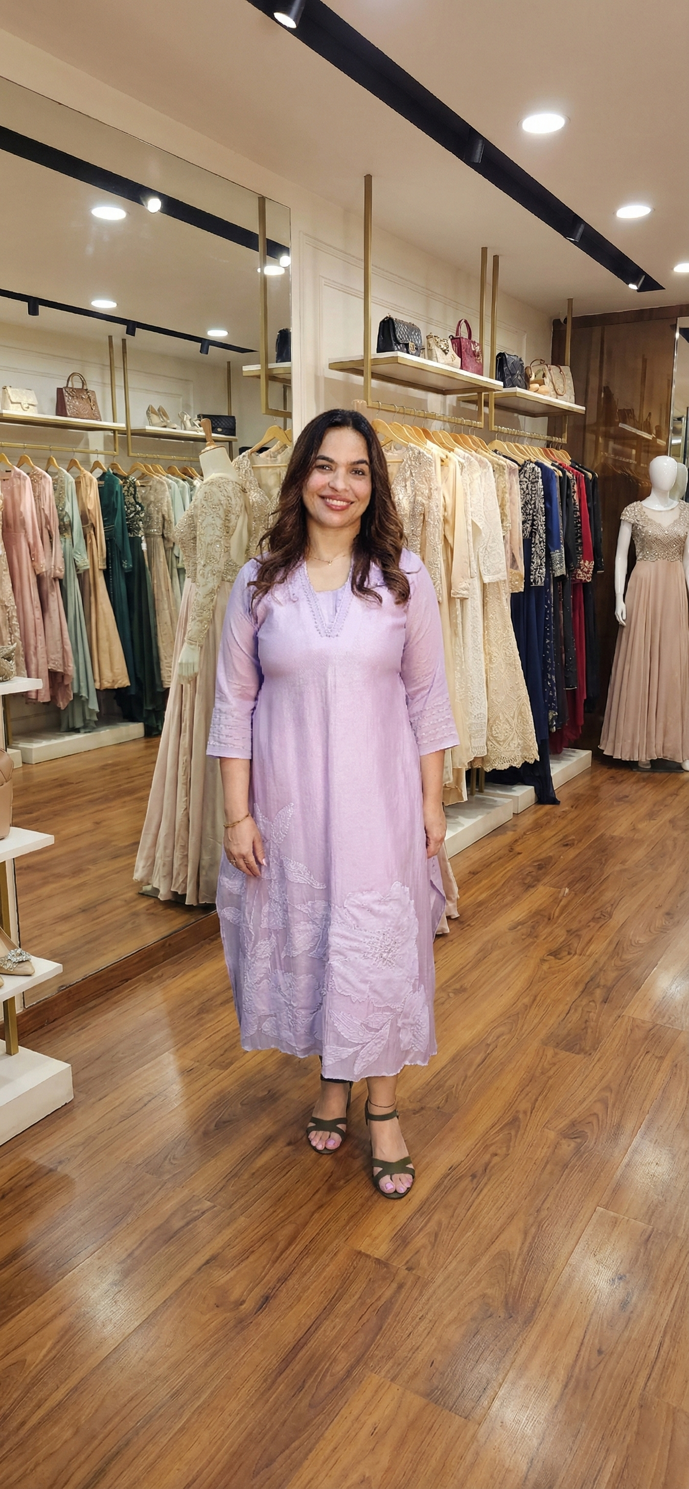 Mull chanderi kurti with applique work