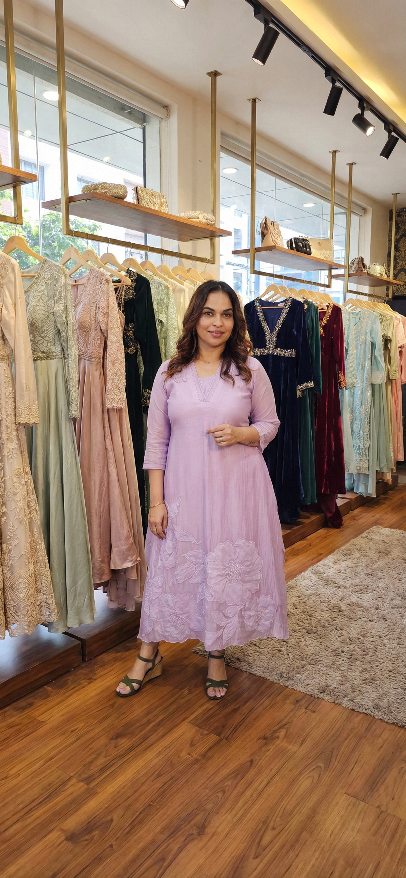 Mull chanderi kurti with applique work