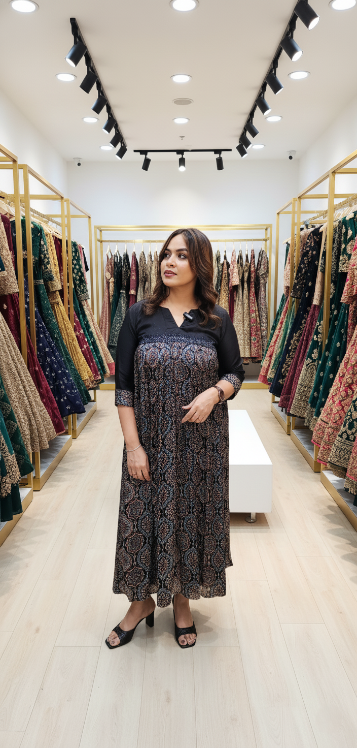 Modalsilk Gathered Kurti with Yolk Embellished Work  