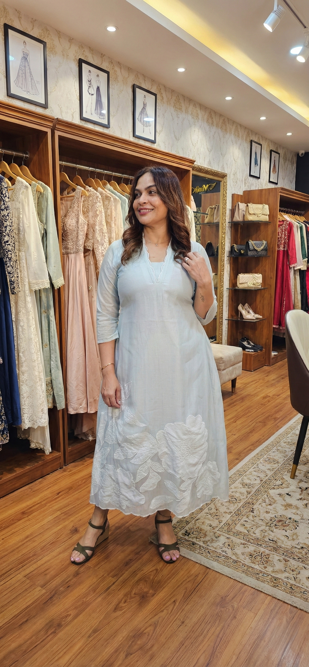 Mull chanderi kurti with applique work