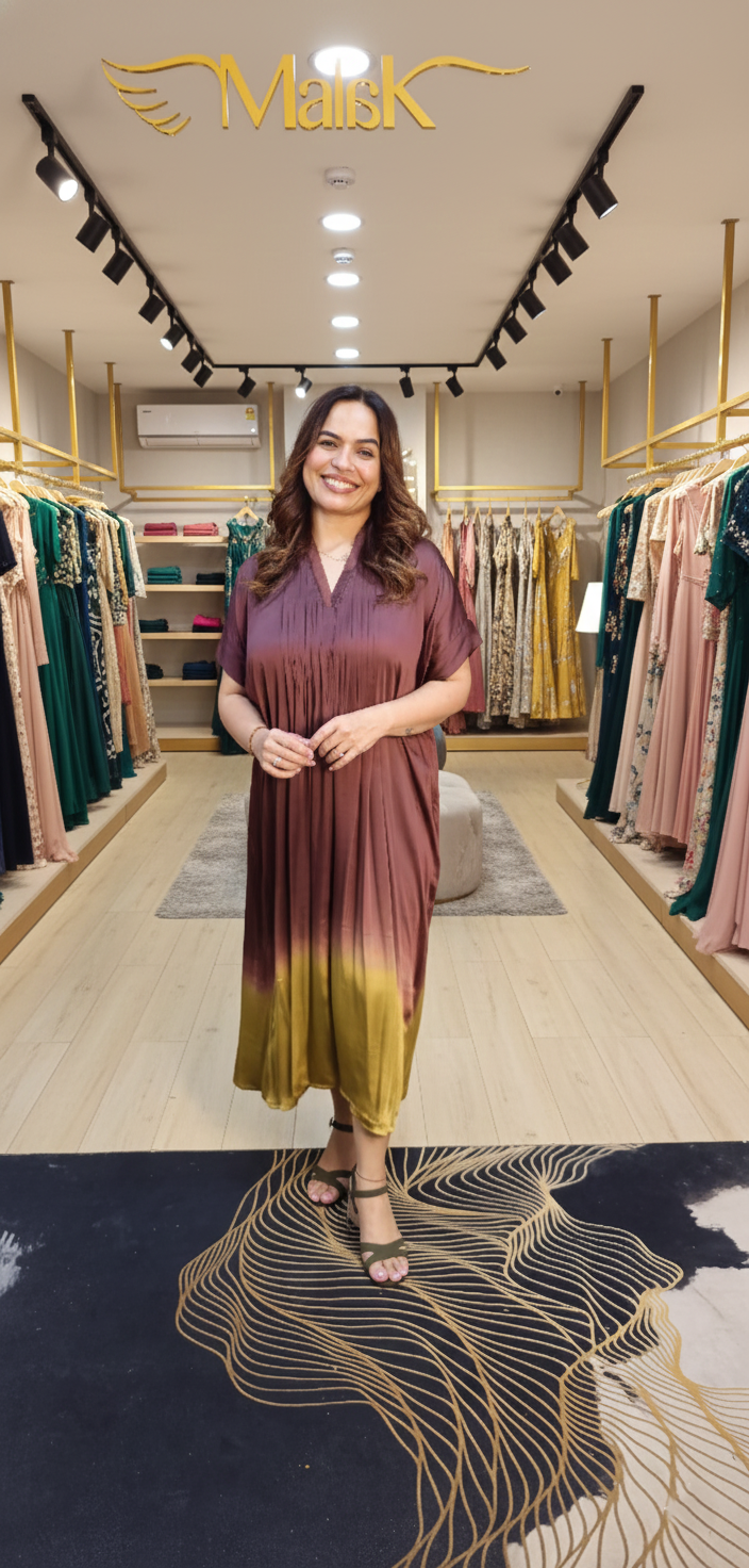 Ombre shaded modalsilk fleeted kaftan