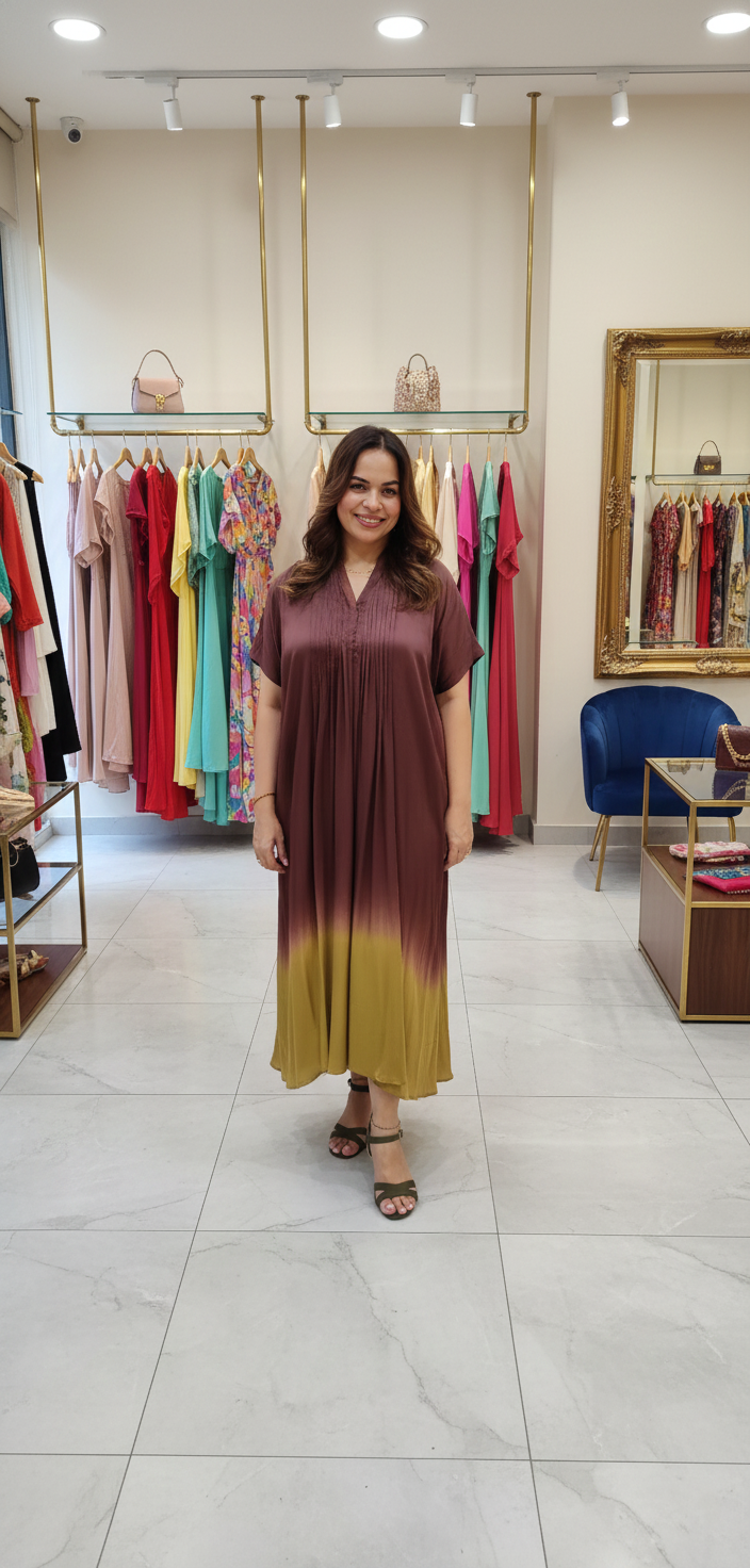 Ombre shaded modalsilk fleeted kaftan