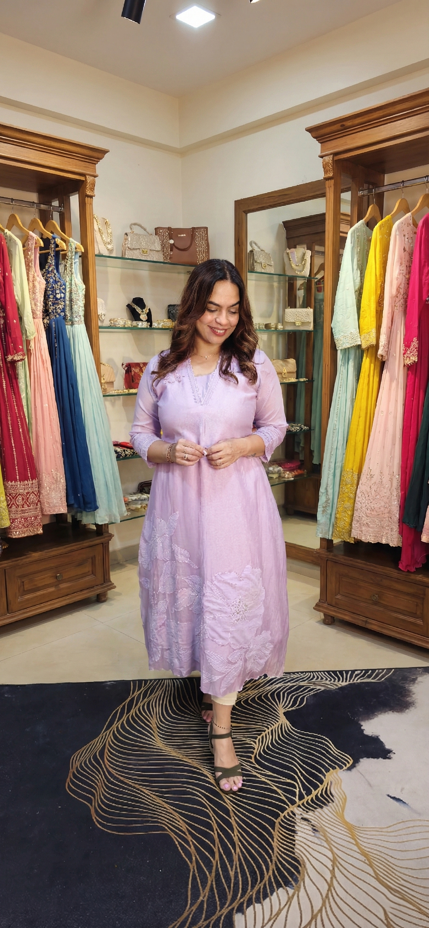 Mull chanderi kurti with applique work