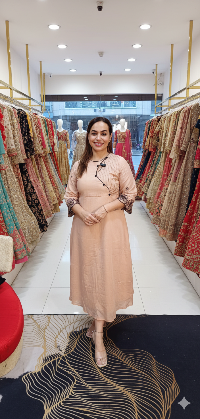 Mullcotton kurti with black embroidery work