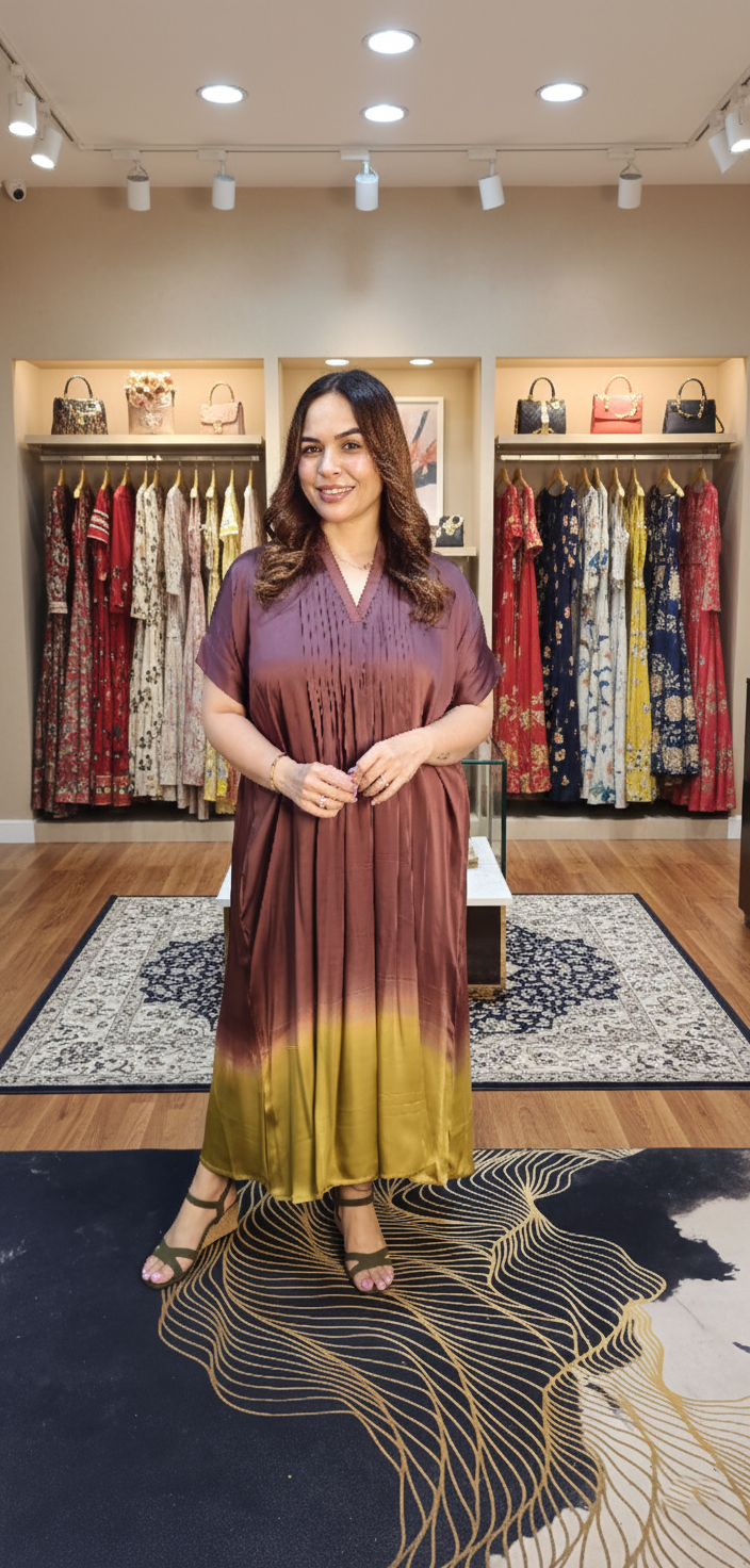 Ombre shaded modalsilk fleeted kaftan