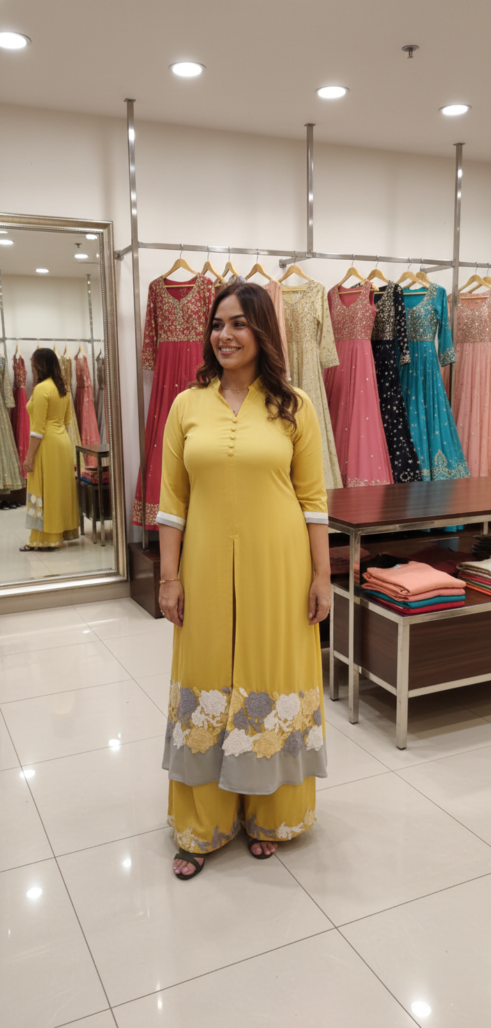 Yellow cotton cordset with cutwork lace