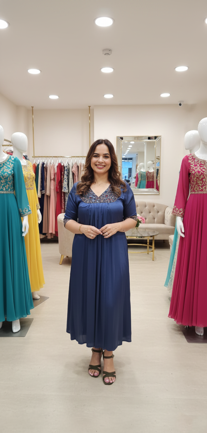 Modalsilk fleeted kurti with ajrak print modalsilk yolk